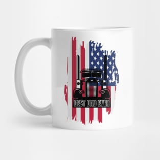 Best Dad Ever USA American Flag Big Truck Trucker Mug